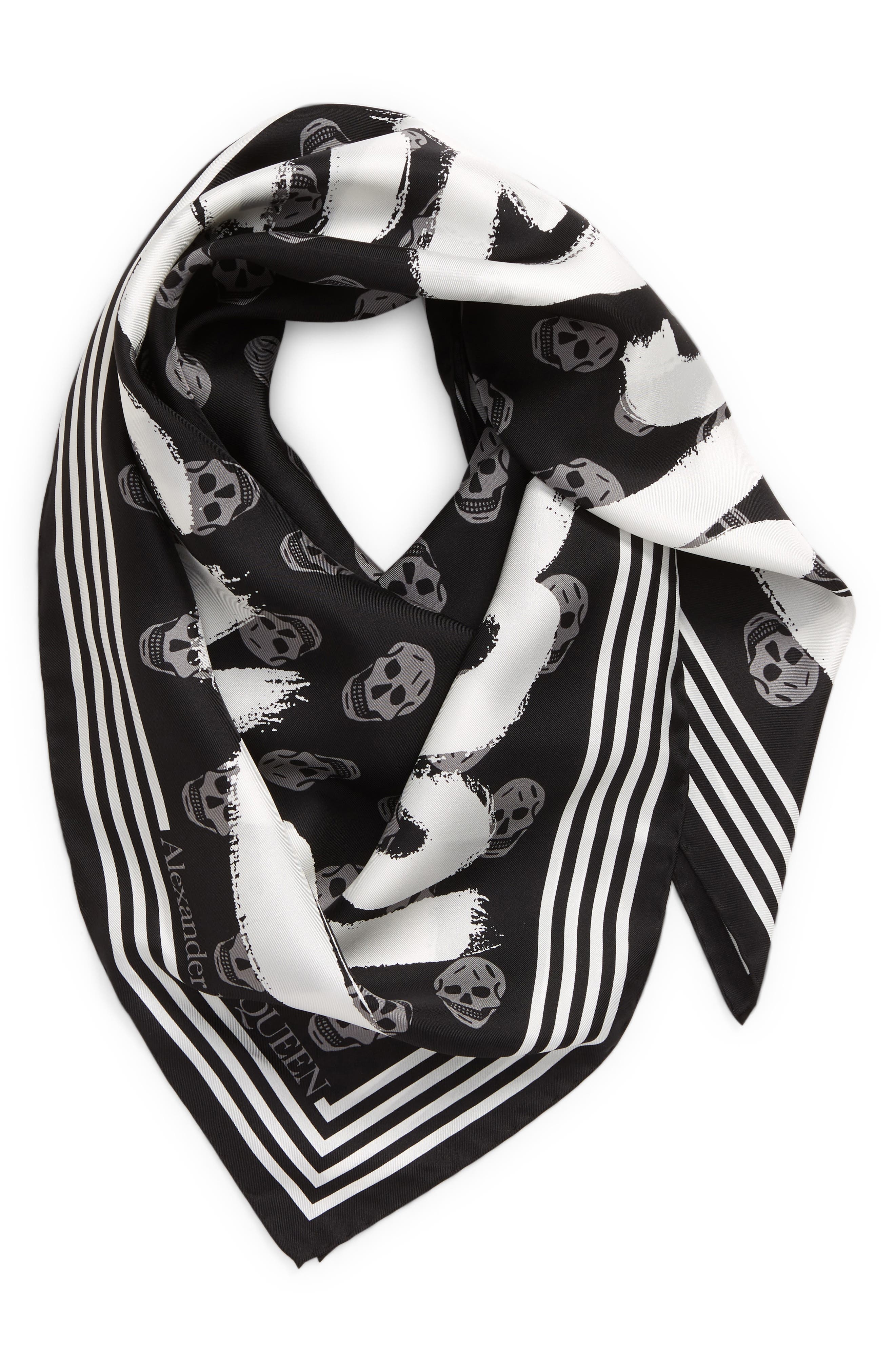 100% Silk Scarf Designer's Feline Faces On Black Print 